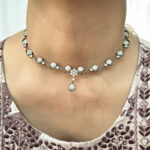 Dull Finish AD Silver Choker Necklace Set - Image 7