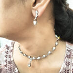 Dull Finish AD Silver Choker Necklace Set - Image 6