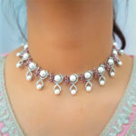 AD & Pearl Silver Choker Necklace Set - Image 4