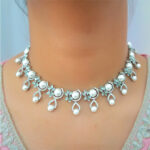 AD & Pearl Silver Choker Necklace Set - Image 5