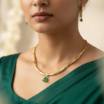 Golden Bar with Teardrop Stone Choker Necklace Set - Image 2