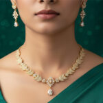 Crescent Bloom Golden Choker American Diamond Necklace - Image 5