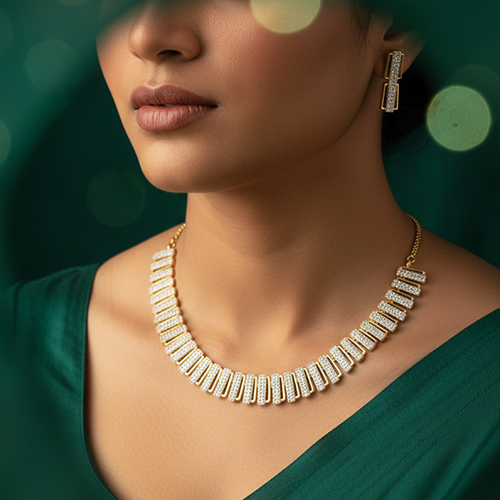 2 Dazzling American Diamond/CZ Golden Choker Necklace Set - Image 1