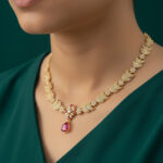 Crescent Bloom Golden Choker American Diamond Necklace - Image 3
