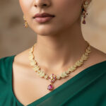 Crescent Bloom Golden Choker American Diamond Necklace