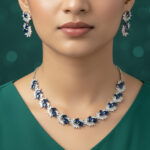 Midnight Bloom Silver Choker Necklace Set - Image 5