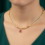 Golden Bar with Teardrop Stone Choker Necklace Set - Image 6