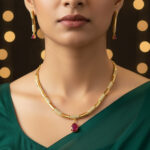 Golden Bar with Teardrop Stone Choker Necklace Set - Image 5