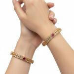 Ruby Kadas | Premium Gold Plated Ruby & White Stone Studded Kada Bangles for Women – Set of 2 Traditional Square-Cut Zirconia Ethnic Bangles - Image 2