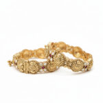 Temple Kadas | Gold-Plated Temple Bangles with Kemp Stones and Floral Nakshi Work – Set of 2 (Openable) - Image 5