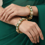 Kundan Kangan | Gold-Plated Traditional Kundan & Green Meenakari Floral Bangles (Set of 2) – Ethnic Wedding Jewelry for Women - Image 2