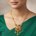 Temple Heritage | Vibrant Antique Gold-Plated Traditional Necklace Set with Ruby & Emerald Stones | Handcrafted Ethnic Temple Jewelry with Matching Drop Earrings for Women - Image 3