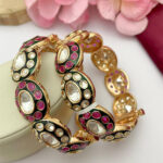 Jadau Polki | Traditional Handcrafted Meenakari Polki Kada – Gold Plated Jadau Openable Bangle with Ruby & Emerald Accents - Image 5