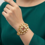 Kundan Bracelet | Traditional Gold-Plated Kundan Studded Kada Bracelet for Women | Ethnic Floral Filigree Openable Bangle | Bridal & Festive Wedding Jewelry - Image 2