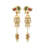 Lotus-Motif Double Jhumka Chandelier Earrings - Image 3