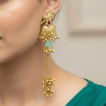 Bird-Motif Chandelier Earrings with Mint Green Accents