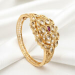 Kundan Bracelet | Traditional Gold-Plated Kundan Studded Kada Bracelet for Women | Ethnic Floral Filigree Openable Bangle | Bridal & Festive Wedding Jewelry