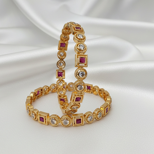 2 Stone Bangles | Traditional Gold Plated Geometric Stone Studded Kada Bangle Set for Women - Image 1