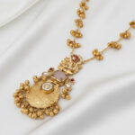Kashmir Royale | Royal Kashmiri Heritage Jewelry Set: Intricate Kundan & Pink Stone Long Chain Necklace with Hanging Ghungroos - Image 5