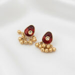 Kashmiri Heritage | Traditional Kashmiri Gold-Plated Long Necklace Set with Red and Green Stones, White Pearls, and Ghungroo Bead Drops for Women and Girls - Image 6