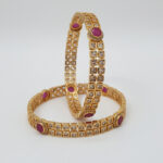 Ruby Kadas | Premium Gold Plated Ruby & White Stone Studded Kada Bangles for Women – Set of 2 Traditional Square-Cut Zirconia Ethnic Bangles - Image 4