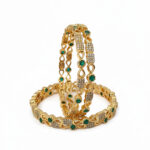 Emerald Elegance | Gold-Plated Traditional Emerald Green and White Stone Studded Bangle Set, Pack of 4 (Ethnic Wear) - Image 4