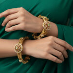 Heritage Kadas | Gold-Plated Antique Kada Bangle Set with Kundan, Ruby & Emerald Accents and Ghungroo Drops – Traditional Ethnic Jewelry for Women - Image 2