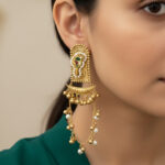 Bird-Motif Chandelier Earrings with Mint Green Accents