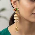 Lotus-Motif Double Jhumka Chandelier Earrings