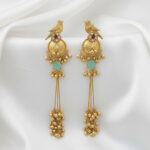 Bird-Motif Chandelier Earrings with Mint Green Accents - Image 2