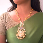 Kashmir Royale | Royal Kashmiri Heritage Jewelry Set: Intricate Kundan & Pink Stone Long Chain Necklace with Hanging Ghungroos - Image 3