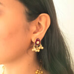 Kashmiri Heritage | Traditional Kashmiri Gold-Plated Long Necklace Set with Red and Green Stones, White Pearls, and Ghungroo Bead Drops for Women and Girls - Image 4