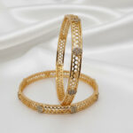 Honeycomb Bangles | Gold-Plated Honeycomb Filigree Bangles with Sparking Stone Accents