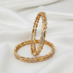 Aura Bangles | Gold-Plated Contemporary Stone-Struck Bangles – Pack of 4 Round & Rectangular Linked Bracelets for Women and Girls