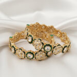 Kundan Kangan | Gold-Plated Traditional Kundan & Green Meenakari Floral Bangles (Set of 2) – Ethnic Wedding Jewelry for Women
