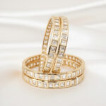 Crystal Eternities | Luxurious Gold-Plated Square Zirconia Eternity Bangles – Set of 4 | Stackable Princess-Cut Crystal Wedding & Party Wear Bracelets for Women