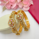 Heritage Kadas | Gold-Plated Antique Kada Bangle Set with Kundan, Ruby & Emerald Accents and Ghungroo Drops – Traditional Ethnic Jewelry for Women - Image 6