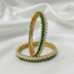 Gold-Plated AD Stone & Shell Pearl Traditional Bangles