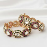 Jadau Polki | Traditional Handcrafted Meenakari Polki Kada – Gold Plated Jadau Openable Bangle with Ruby & Emerald Accents