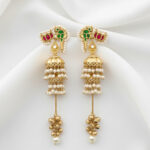 Lotus-Motif Double Jhumka Chandelier Earrings - Image 2