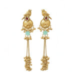 Bird-Motif Chandelier Earrings with Mint Green Accents - Image 3