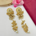 Antique Gold Long Jhumka Earrings with Pearl Clusters and Ghungroo Drops - Image 4