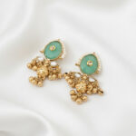 Kashmiri Antique Traditional Gold-Plated Long Necklace Set with Mint Green Stones & Golden Ghungroo Beads - Image 6