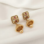 Ethnic Choker | Traditional Golden Antique Choker Necklace Set with Jhumka Earrings – Ethnic Kundan & Ruby-Red Stone Studded Bridal Jewellery for Women - Image 7
