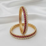 Gold-Plated AD Stone & Shell Pearl Traditional Bangles - Image 6