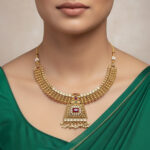 Ethnic Choker | Traditional Golden Antique Choker Necklace Set with Jhumka Earrings – Ethnic Kundan & Ruby-Red Stone Studded Bridal Jewellery for Women - Image 3