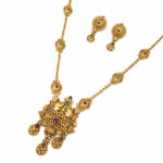 Temple Heritage | Vibrant Antique Gold-Plated Traditional Necklace Set with Ruby & Emerald Stones | Handcrafted Ethnic Temple Jewelry with Matching Drop Earrings for Women - Image 7