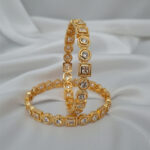 Stone Bangles | Traditional Gold Plated Geometric Stone Studded Kada Bangle Set for Women - Image 5