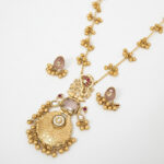 Kashmir Royale | Royal Kashmiri Heritage Jewelry Set: Intricate Kundan & Pink Stone Long Chain Necklace with Hanging Ghungroos - Image 6