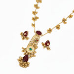 Kashmiri Heritage | Traditional Kashmiri Gold-Plated Long Necklace Set with Red and Green Stones, White Pearls, and Ghungroo Bead Drops for Women and Girls - Image 7